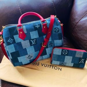 🤍🦋LV denim patchwork speedy30 with matching wallet🦋🤍